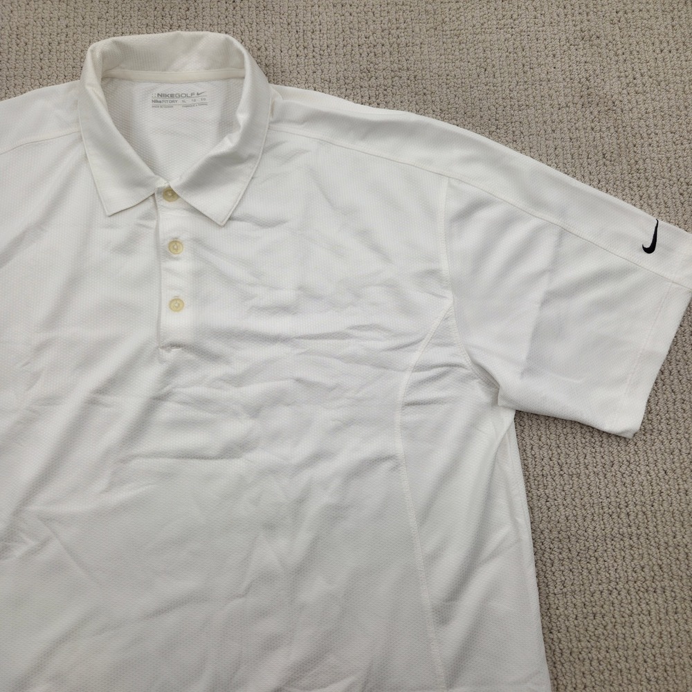 Nike Golf Fit Dry Polo‎ Shirt Diamond Textured w/ Black Shoosh White Mens XL